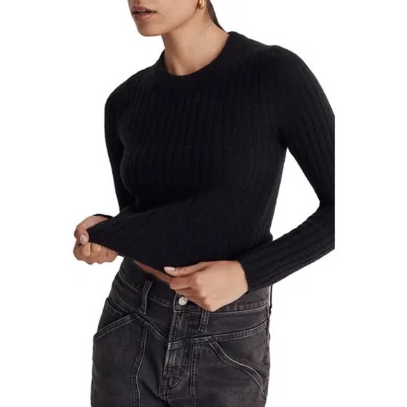 Madewell Readfield Ribbed Pullover Crewneck Black Sweater Large - Picture 1 of 7
